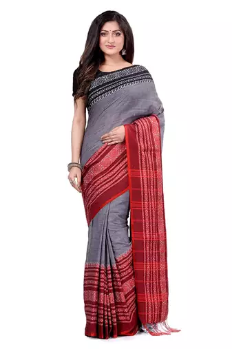Handloom grey cotton begampuri saree