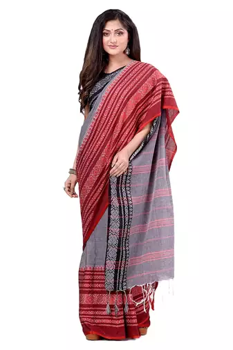 Handloom grey cotton begampuri saree