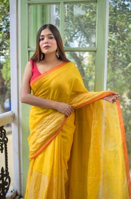Yellow handloom tissue saree 1