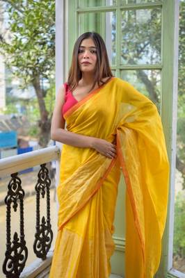 Yellow handloom tissue saree 2
