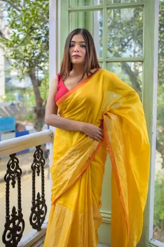 Yellow handloom tissue saree