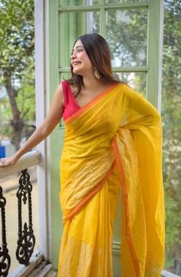 Yellow handloom tissue saree 3