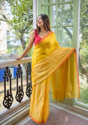 Yellow handloom tissue saree 4