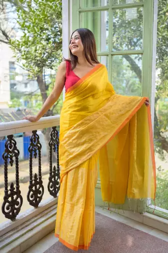 Yellow handloom tissue saree