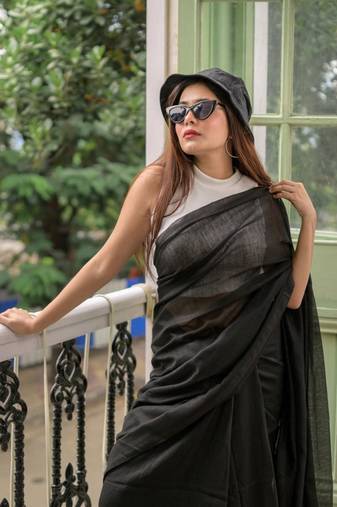Handloom black cotton saree