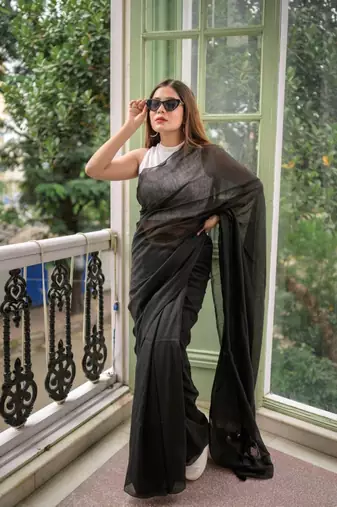 Handloom black cotton saree