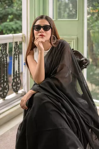 Handloom black cotton saree