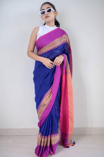 Handloom blue cotton saree