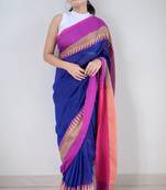 Handloom blue cotton saree