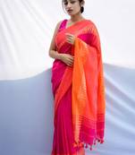 Handloom rani pink cotton saree