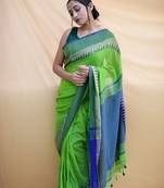Handloom green cotton saree