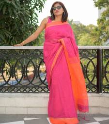 Handloom cotton blend rani pink sequin saree