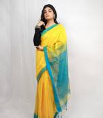 Handloom cotton blend yellow sequin saree