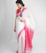Handloom cotton blend white sequin saree