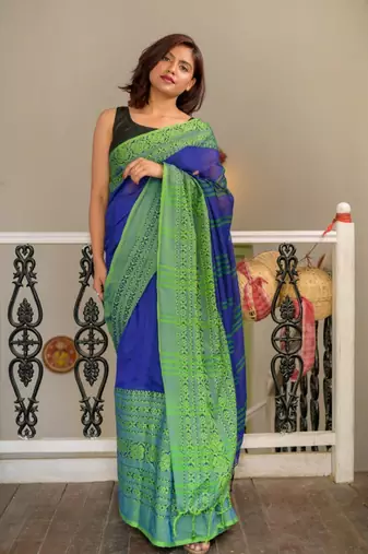 Handloom blue cotton begampuri saree