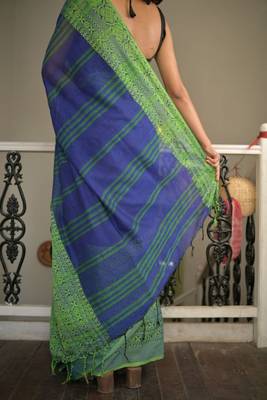 Handloom blue cotton begampuri saree 5