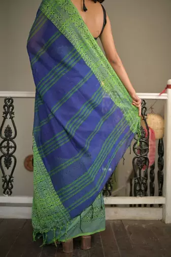 Handloom blue cotton begampuri saree