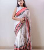 Handloom white cotton begampuri saree