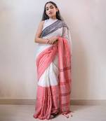 Handloom white cotton begampuri saree