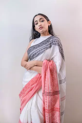 Handloom white cotton begampuri saree