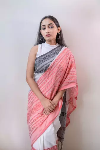 Handloom white cotton begampuri saree