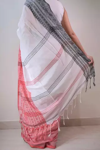 Handloom white cotton begampuri saree