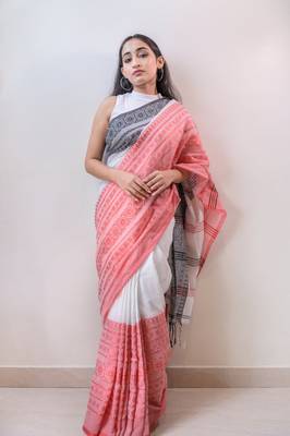 Handloom white cotton begampuri saree 5