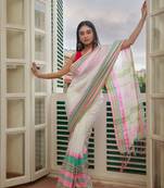 Handloom white cotton begampuri saree