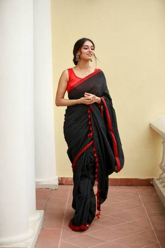 Handloom black cotton saree