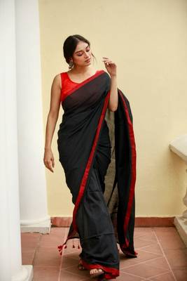 Handloom black cotton saree 4