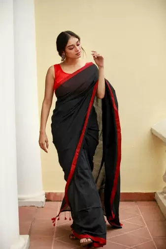 Handloom black cotton saree