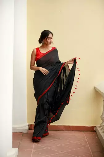 Handloom black cotton saree