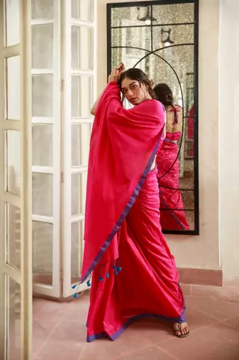 Handloom rani pink cotton saree