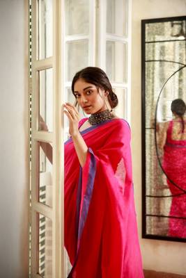Handloom rani pink cotton saree 5