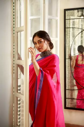 Handloom rani pink cotton saree