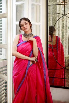 Handloom rani pink cotton saree 1
