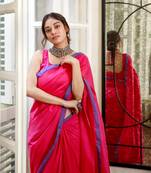 Handloom rani pink cotton saree