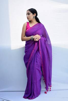 Handloom purple cotton saree 1