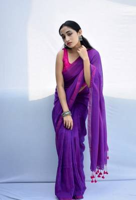 Handloom purple cotton saree 2