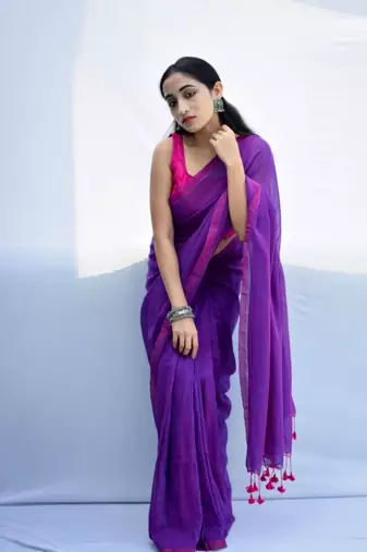 Handloom purple cotton saree