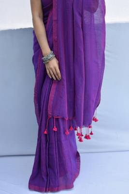 Handloom purple cotton saree 3
