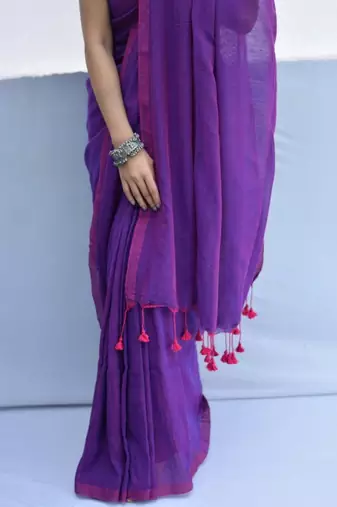 Handloom purple cotton saree