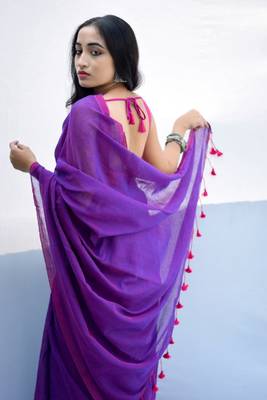 Handloom purple cotton saree 4