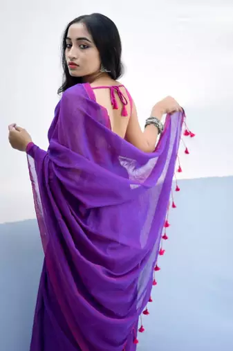 Handloom purple cotton saree