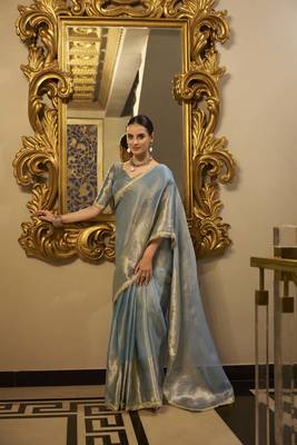 sky blue Tissue Shimmer With Zari Weaving Work Saree 2