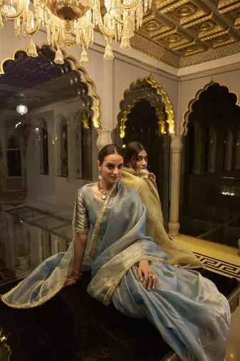 sky blue Tissue Shimmer With Zari Weaving Work Saree