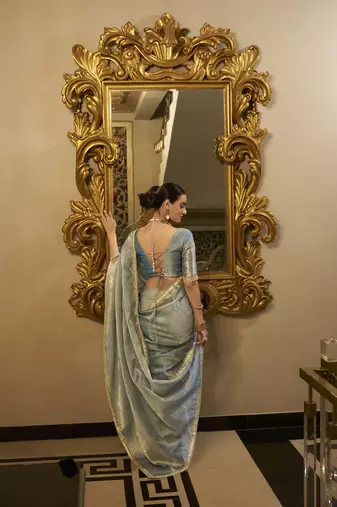 sky blue Tissue Shimmer With Zari Weaving Work Saree