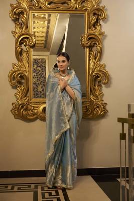 sky blue Tissue Shimmer With Zari Weaving Work Saree 1