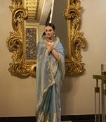 sky blue Tissue Shimmer With Zari Weaving Work Saree