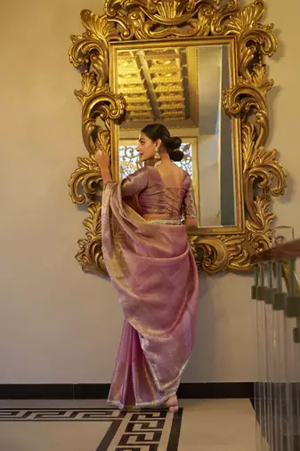 Light pink Tissue Shimmer With Zari Weaving Work Saree